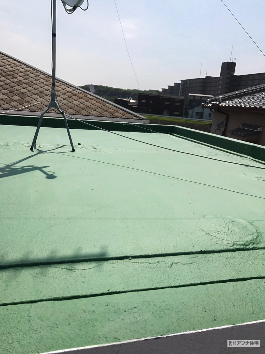 陸屋根側溝勾配つけ工事・屋上ウレタン防水塗装工事施工事例|アフナ住宅